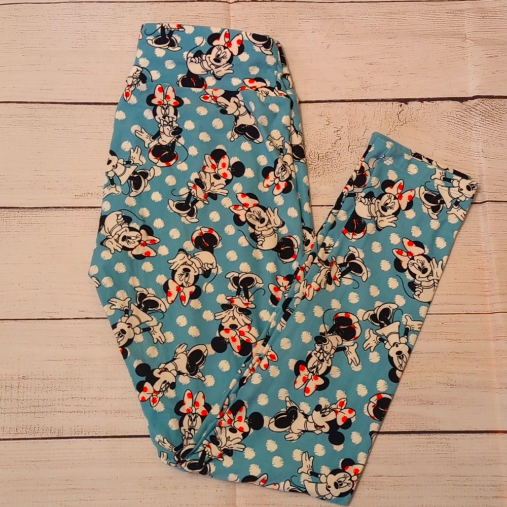 Lularoe Leggings One Size Minnie Mouse Blue and white polka(NWOT)